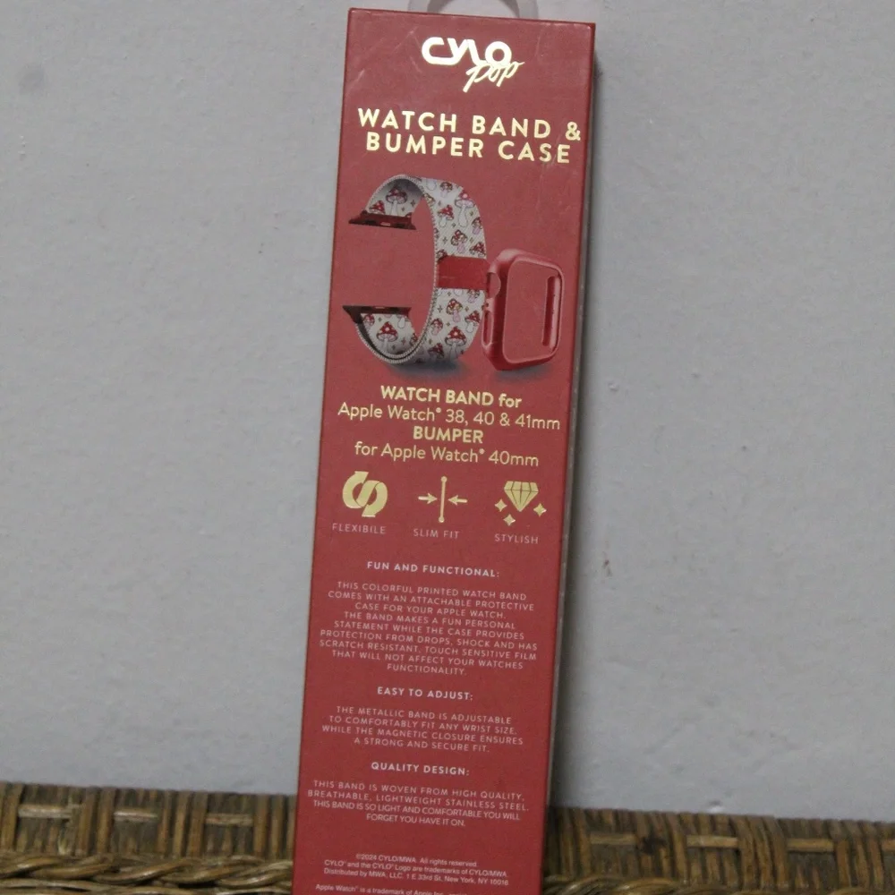 Cylo Pop. Mushroom Print. Metal Mesh Watch Band & Bumper Case. for Apple 41mm.